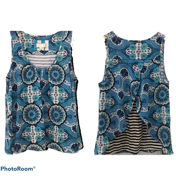 anthropologie Meadow Rue Merlin mixed media swing top blue stripe size small - Picture 9 of 9